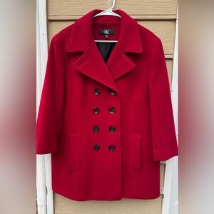 Calvin Klein Women's Red Wool Blend Double Breasted Peacoat